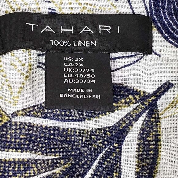 Tahari Shirt Linen Tropical Button Up Women’s Plus Size 2X Long Sleeve Resort - Picture 9 of 11